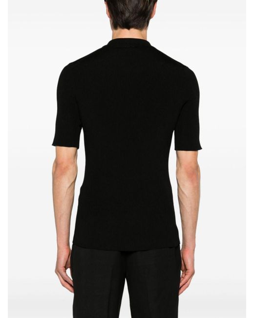Lardini Black Ripped-detailed Knitted Polo Shirt for men