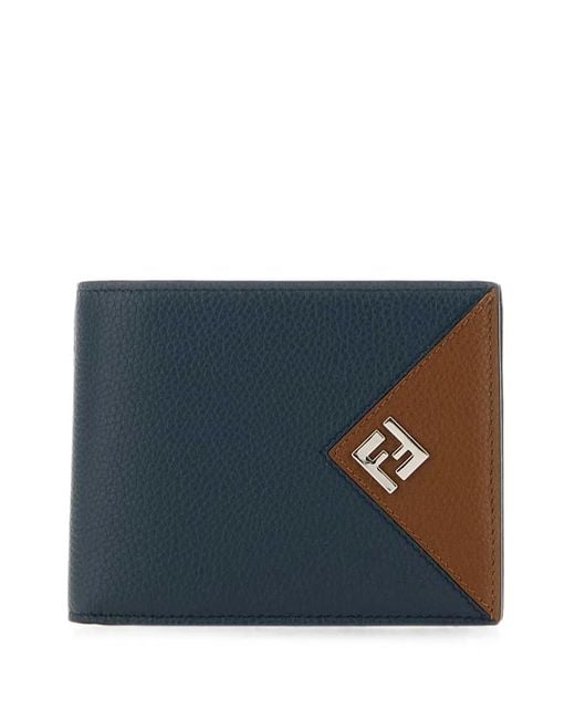 Fendi Blue Logo-Plaque Bi-Fold Wallet for men