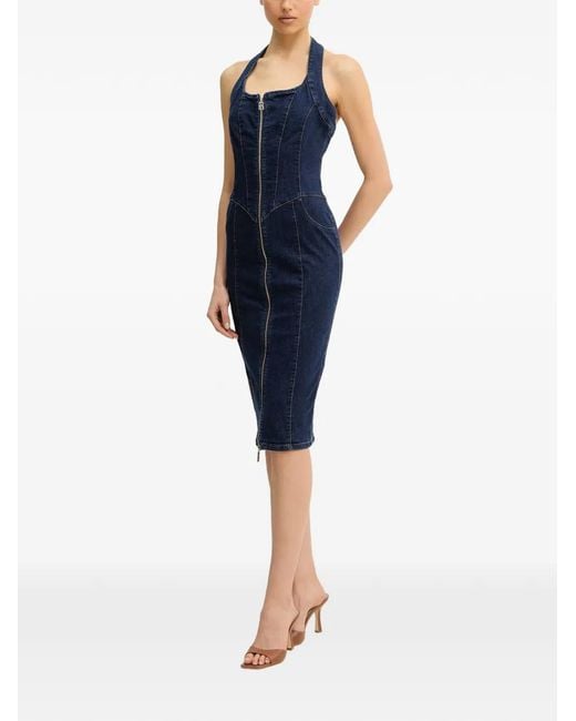 Fracomina Blue Zip-Detail Sleeveless Midi Dress