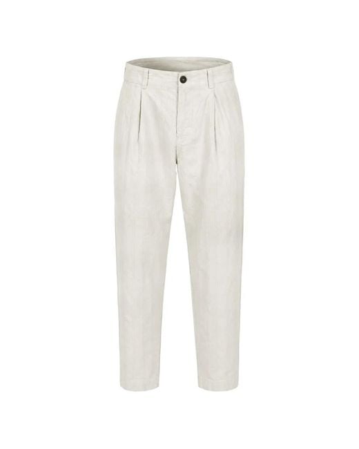 Transit White Pinstripe Pleated Trousers for men