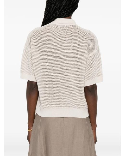 Peserico White Open-Knit Short-Sleeve T-Shirt