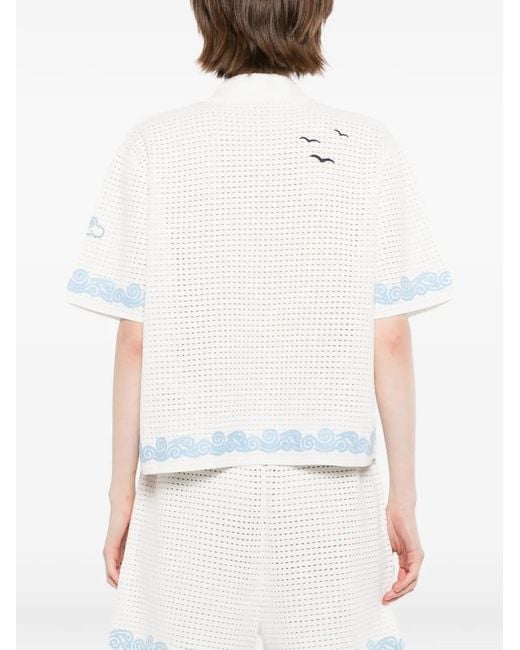Casablanca White Crochet-Knit Embroidered Shirt