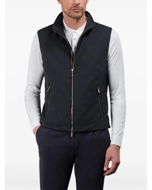 Moorer Black Zip Virgin Wool Vest for men