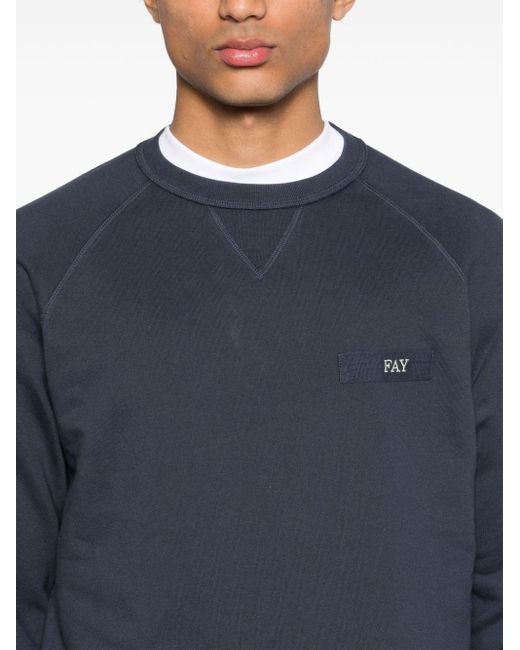 Fay Blue Logo-patch Cotton Sweatshirt for men