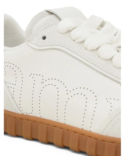 AMI White Step Perforated-logo Leather Sneakers