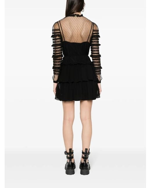 Twinset Black Ruffled Mesh Mini Dress