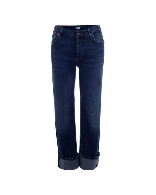 Liu Jo Blue Whiskered Turn-Up Jeans