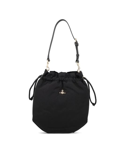 Vivienne Westwood Black Drawstring Orb-Motif Shoulder Bag