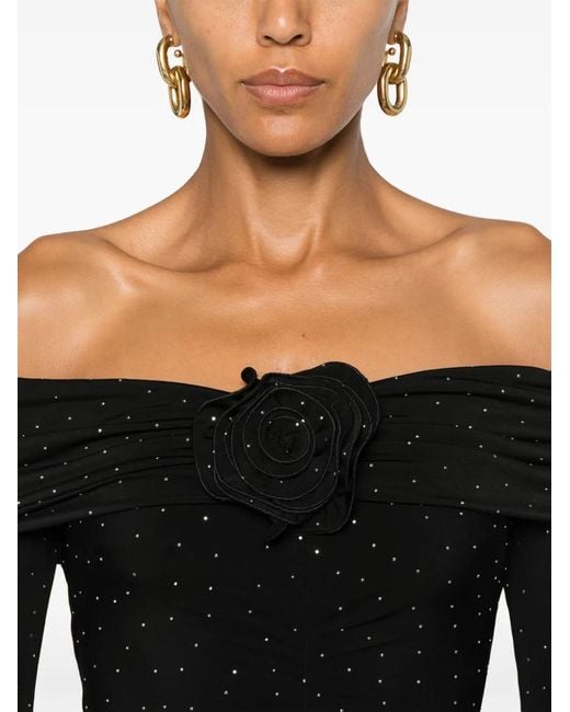 Nissa Black Crystal-Embellished Midi Dress