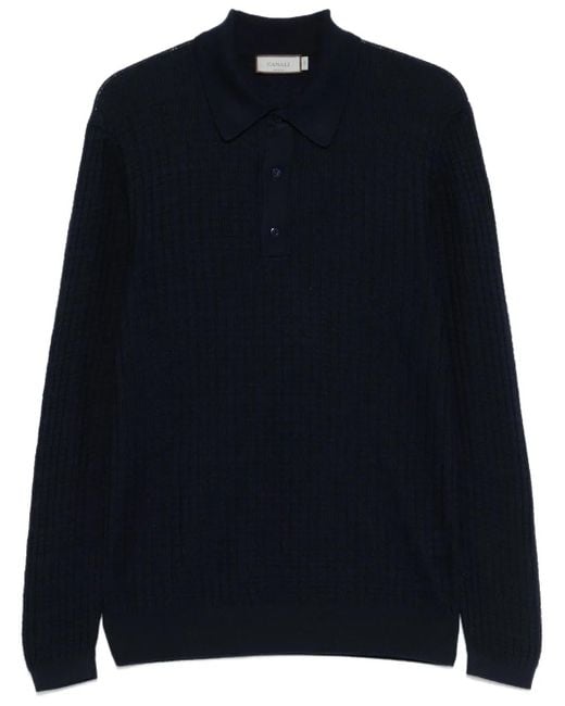 Canali Blue Knitted Polo Shirt for men