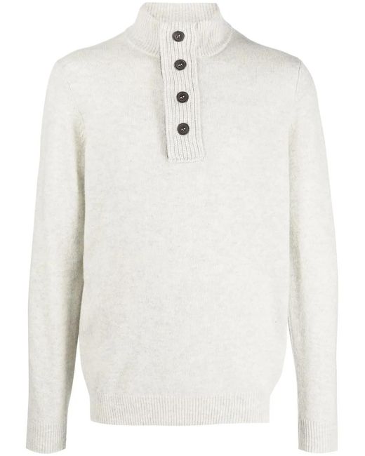 Barbour White Button-Plack Detail Knit Jumper for men