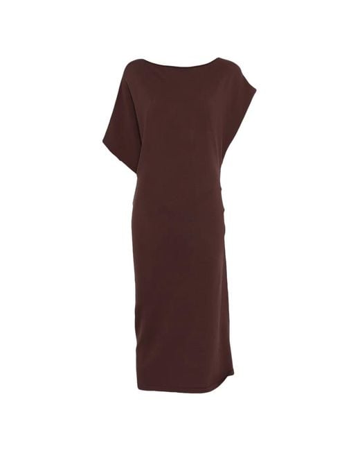 Alpha Studio Brown Boat-Neck Midi Dress