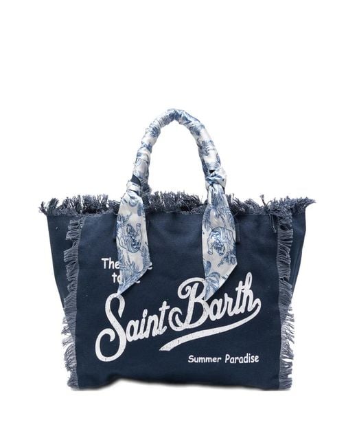 Mc2 Saint Barth Blue Vanity Logo-Print Tote Bag
