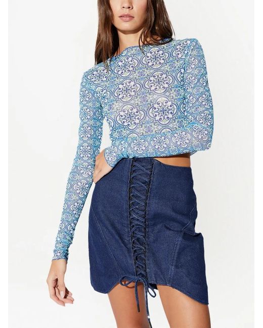 RTA Blue Tomas Tile-Print Top