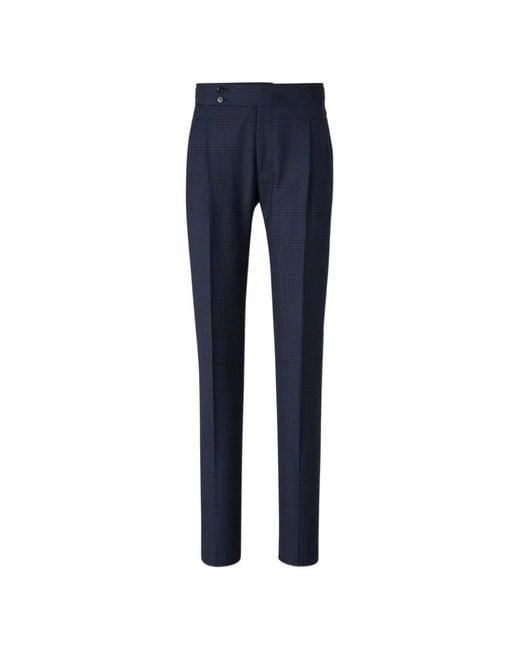 SCABAL® Blue Check-Pattern Pleated Trousers for men