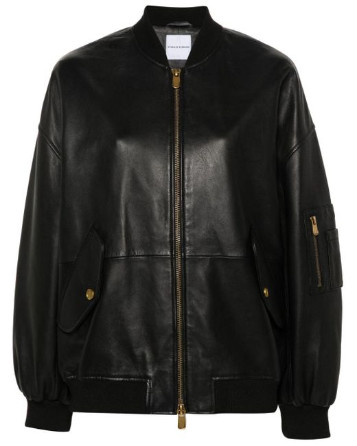 Pinko Black Leather Bomber Jacket