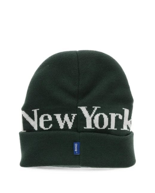 AWAKE NY Green Jacquard-Logo Beanie Hat for men