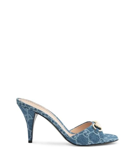 Gucci Blue Horsebit Monogram-Jacquard Sandals