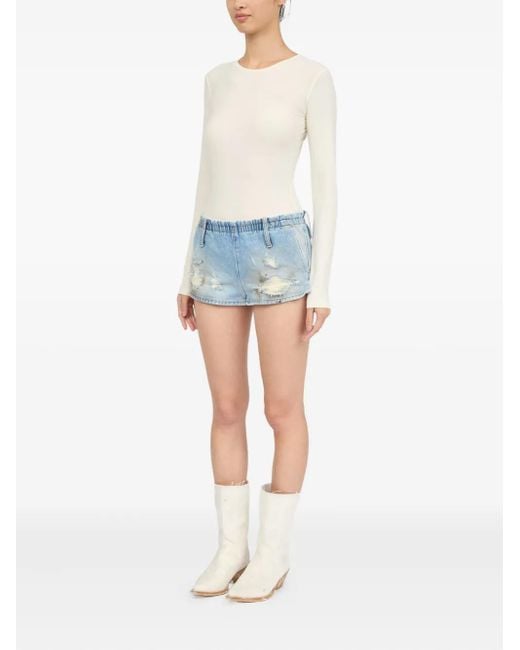 MM6 by Maison Margiela Blue Used-Effect Cotton Denim Shorts With Elastic Waistband