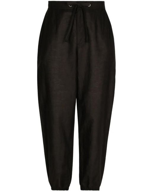 Dolce & Gabbana Black Logo-Patch Drawstring-Waist Trousers for men
