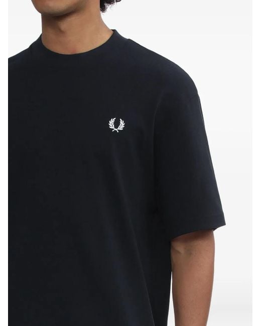 Camiseta de algodón con logo bordado Fred Perry de hombre de color Blue