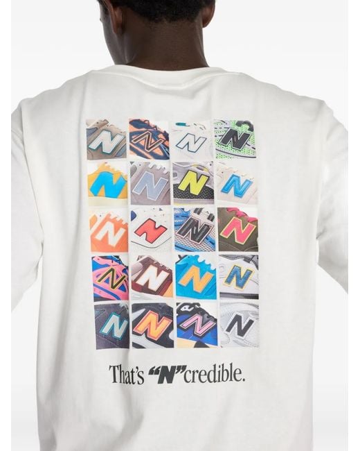 New Balance White Logo-Print T-Shirt for men