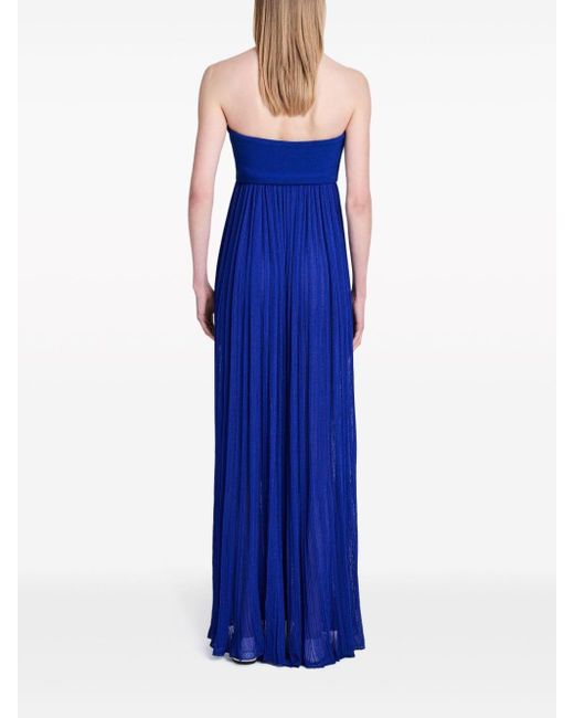 Proenza Schouler Blue Pleated Strapless Maxi Dress