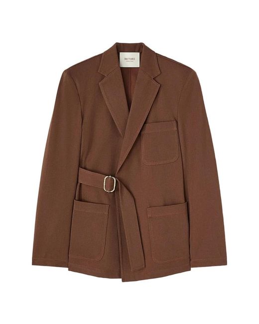 RETORI Brown Belted Denim-Effect Jacket