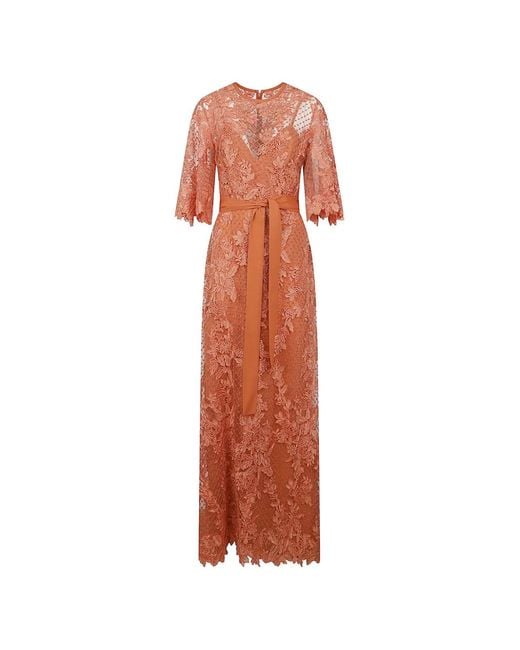 Elie Saab White Robe Fleurie À Taille Ceinturée