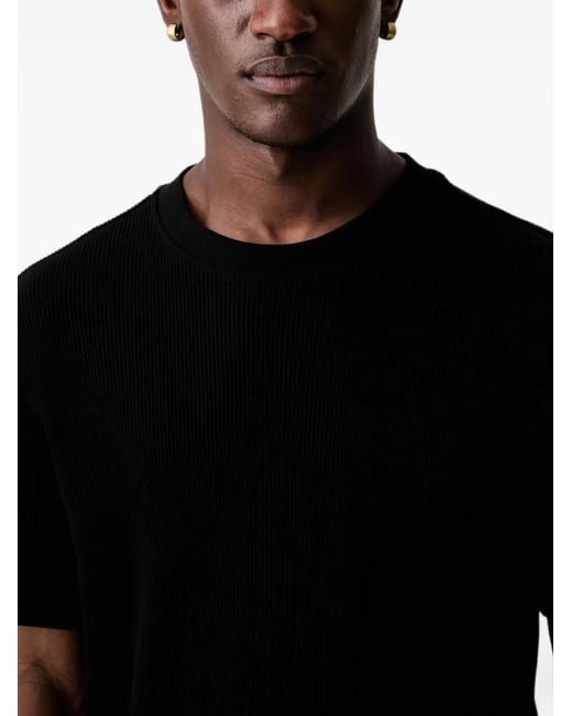 Karl Lagerfeld Black Ribbed-Knit Logo-Patch T-Shirt for men
