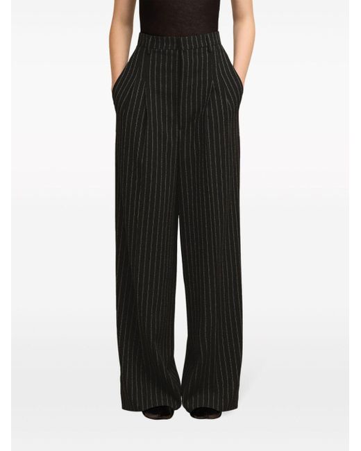 AMI Black Pinstripe-print Wide-leg Trousers
