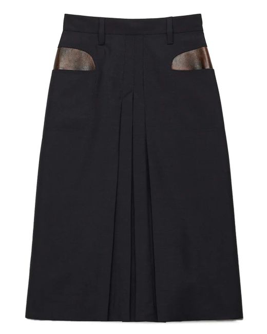 Prada Black Mohair-Wool Midi Skirt