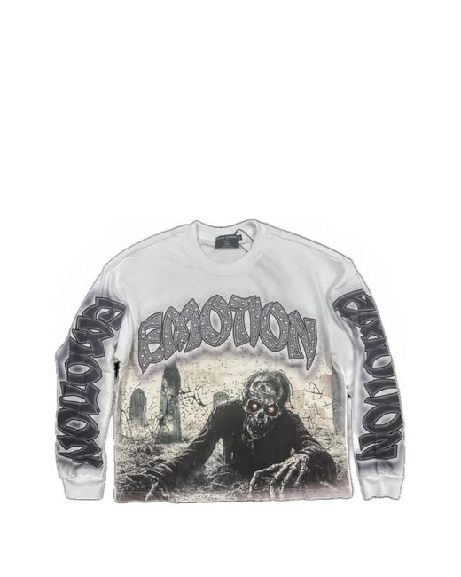 Mixed Emotions Gray Resurrection Long-Sleeve Graphic-Print Cotton T-Shirt for men