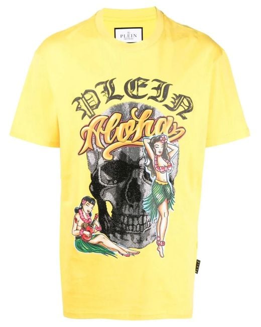 Philipp Plein Yellow Hawaii Short-Sleeve T-Shirt for men