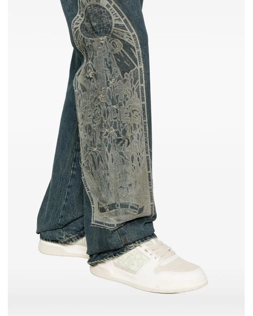 Who Decides War Blue Graphic-Panel Jeans for men