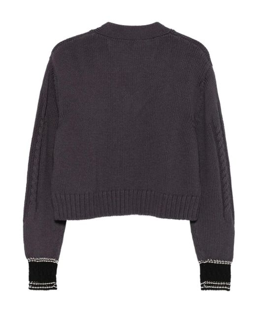Alysi Blue Cable-Knit V-Neck Sweater