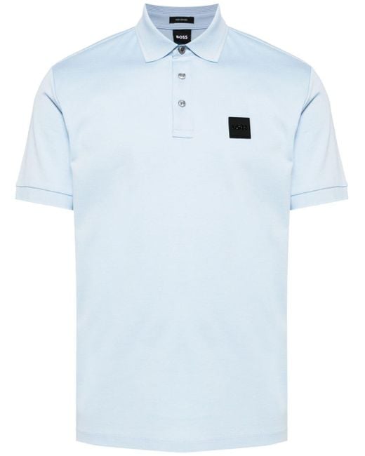 Boss Blue Logo-appliqué Polo Shirt for men