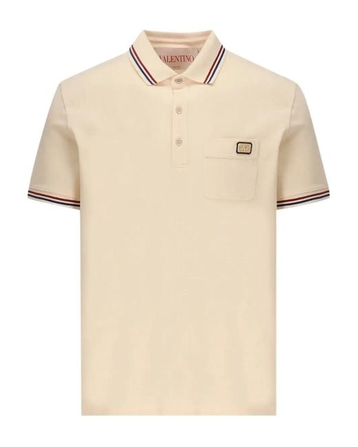 Valentino Garavani Natural Cotton Piqué Polo Shirt With Vlogo Patch for men