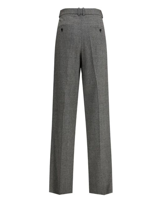 Saint Laurent Gray Check-Pattern Wool Trousers for men