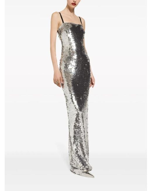 Vestido largo con lentejuelas Dolce & Gabbana de color Gray