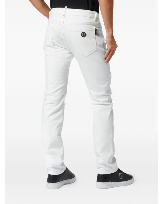 Philipp Plein White Jean À Effet Usé for men