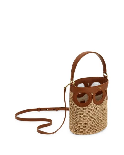 Ferragamo Brown Xs Gancini Cut-Out Bucket Bag