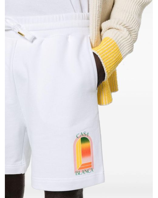 Casablancabrand White Logo-print Organic Cotton Shorts for men