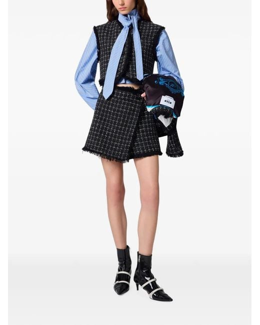 MSGM Black Bouclé-Tweed Frayed Jacket