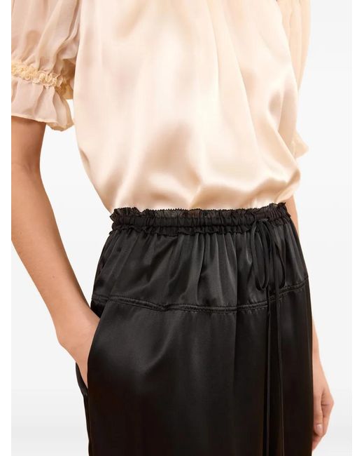 Ulla Johnson Black Camile Ruffled-Cuff Satin Trousers