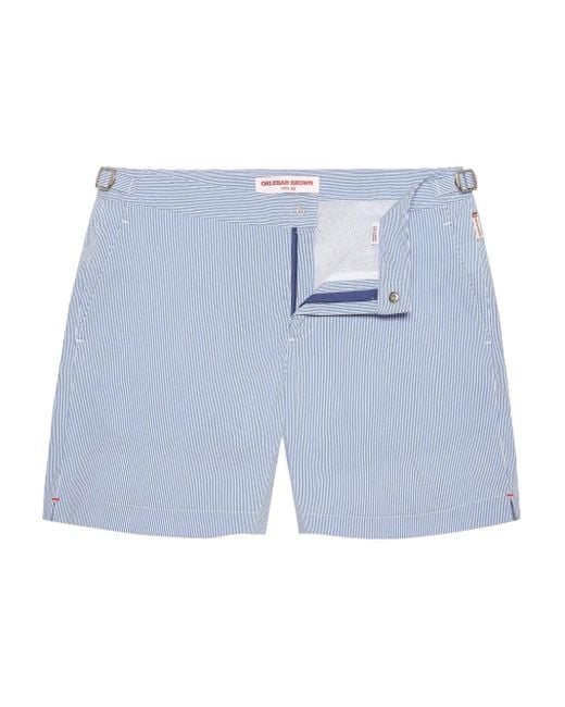 Orlebar Brown Blue Bulldog Stripe Seersucker Swim Shorts for men