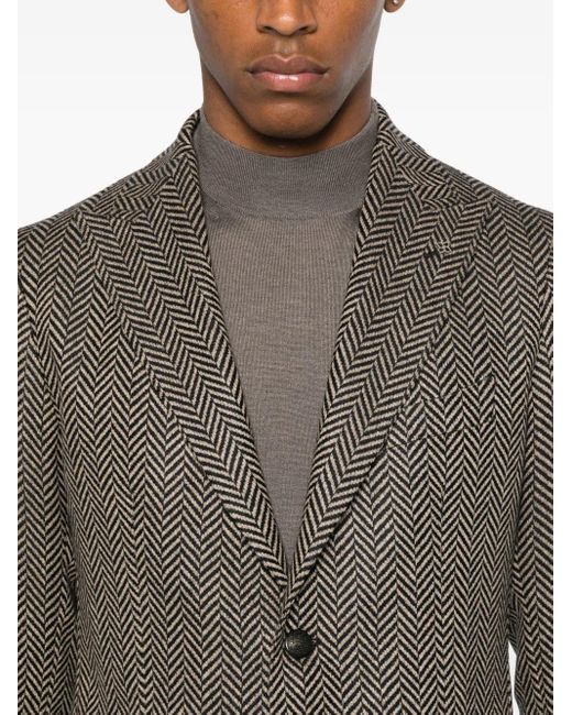 Tagliatore Brown Herringbone Single-Breasted Blazer for men