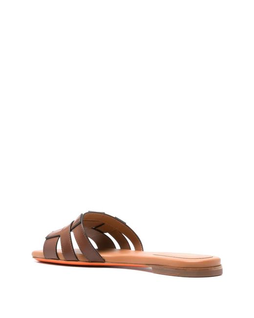 Santoni Brown Open-Toe Flat Slides