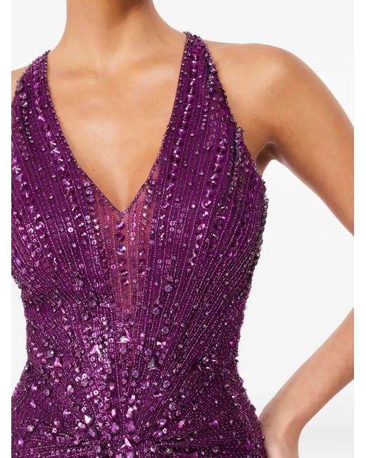Jenny Packham Lana スパンコールトリム Vネックマキシドレス Purple