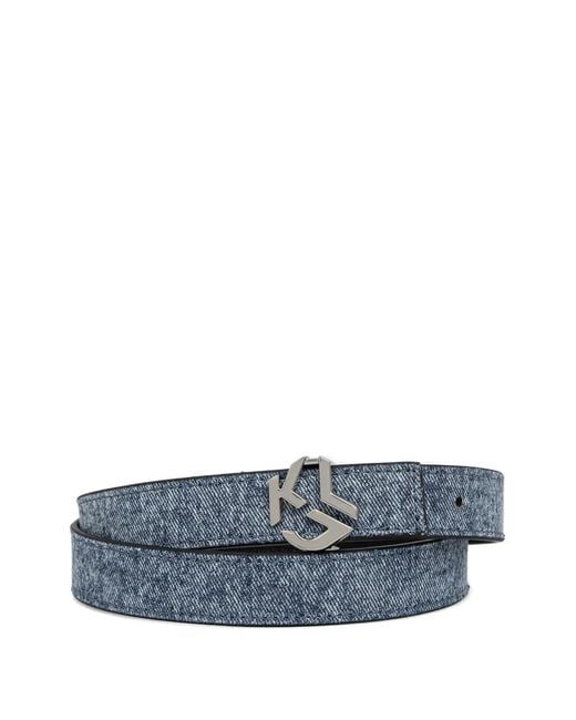Karl Lagerfeld Blue Monogram-Buckle Denim Belt